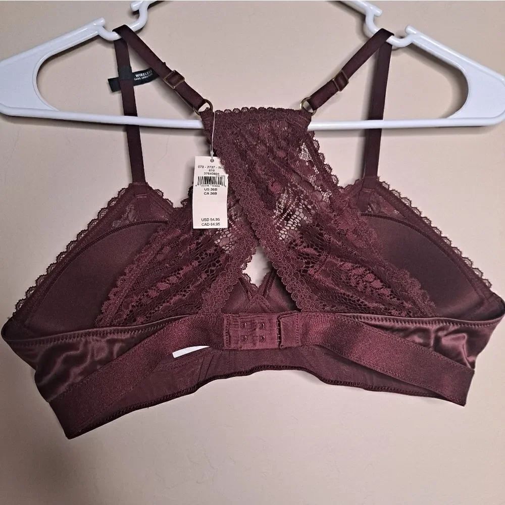 NWT Aerie Real Power Wireless Push Up Paisley Lace Bra Royal Berry Balconette - Picture 3 of 6